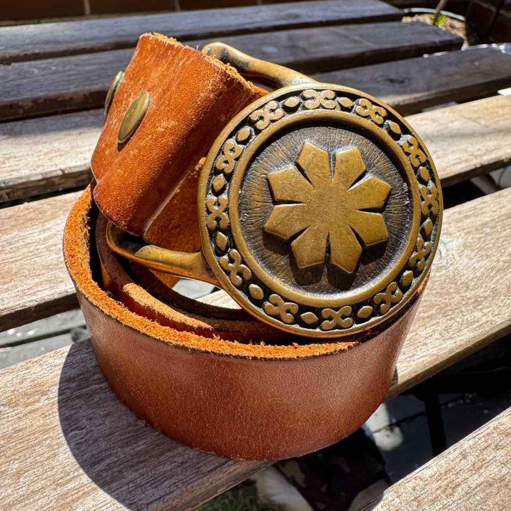 Brass Tech Ether Guild Star Flake Banshee Hippie Art 1970s Vintage Belt Buckle